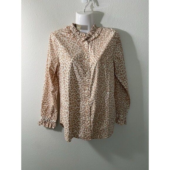 J.Crew Button Up Shirt 2 Leopard Womens Classic Ruffled Collard New NWT $89.50 - Picture 1 of 10
